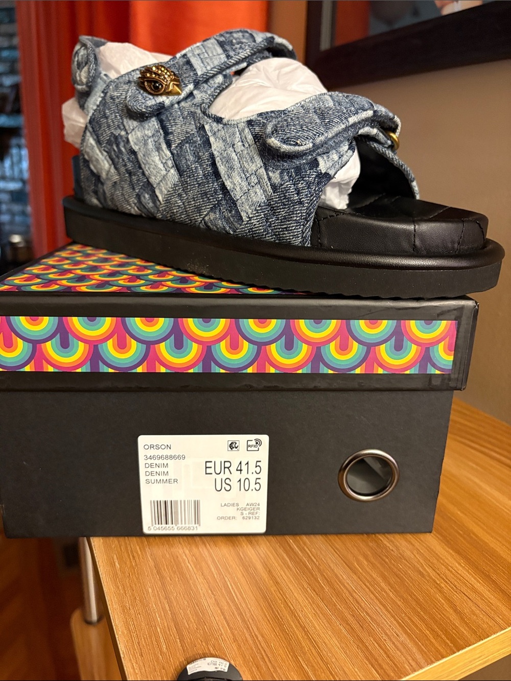 Karl Lagerfeld Denim Blue Woven Platform Sandals - Picture 2 of 4